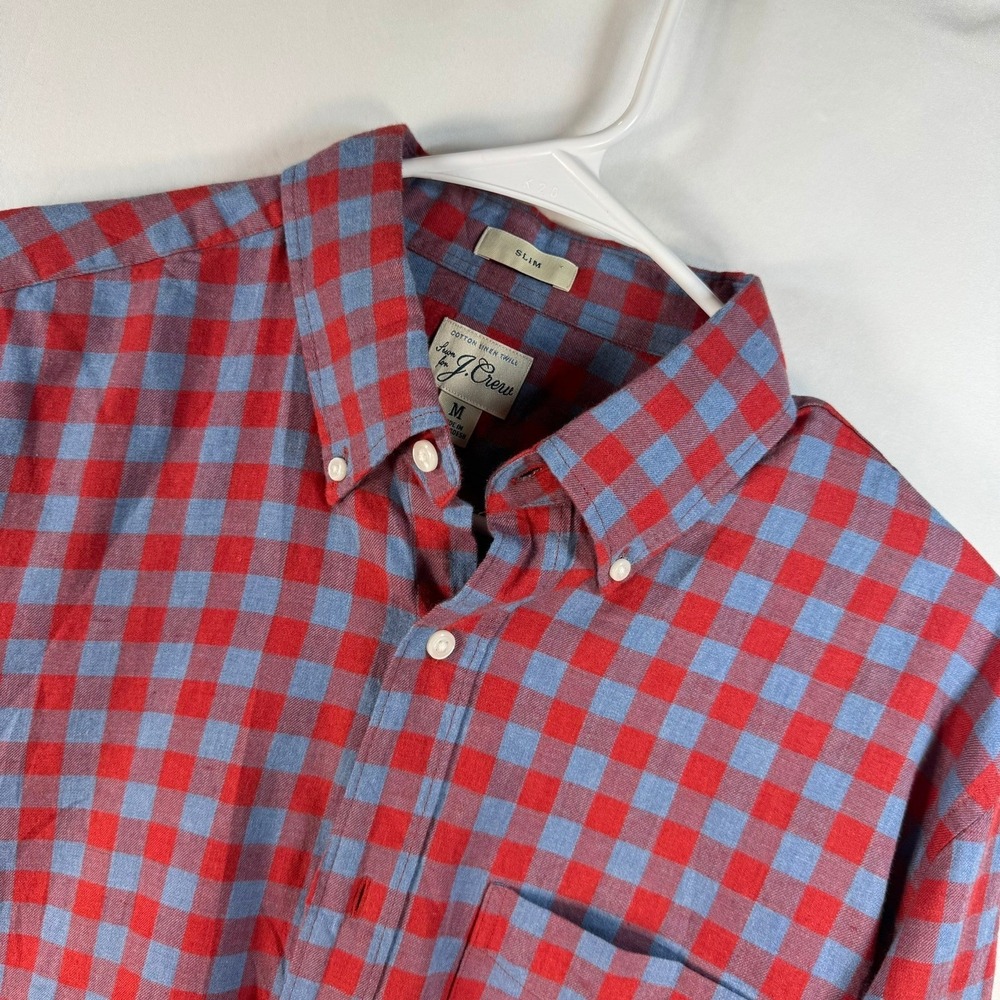 J.Crew Mens Slim Fit Cotton Linen Twill Shirt Red Blue Buffalo Check Medium